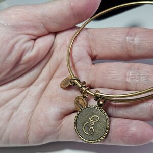 Alex and Ani Bracelet Gold Tone Bangle Initial E Signed Slider 7.25"